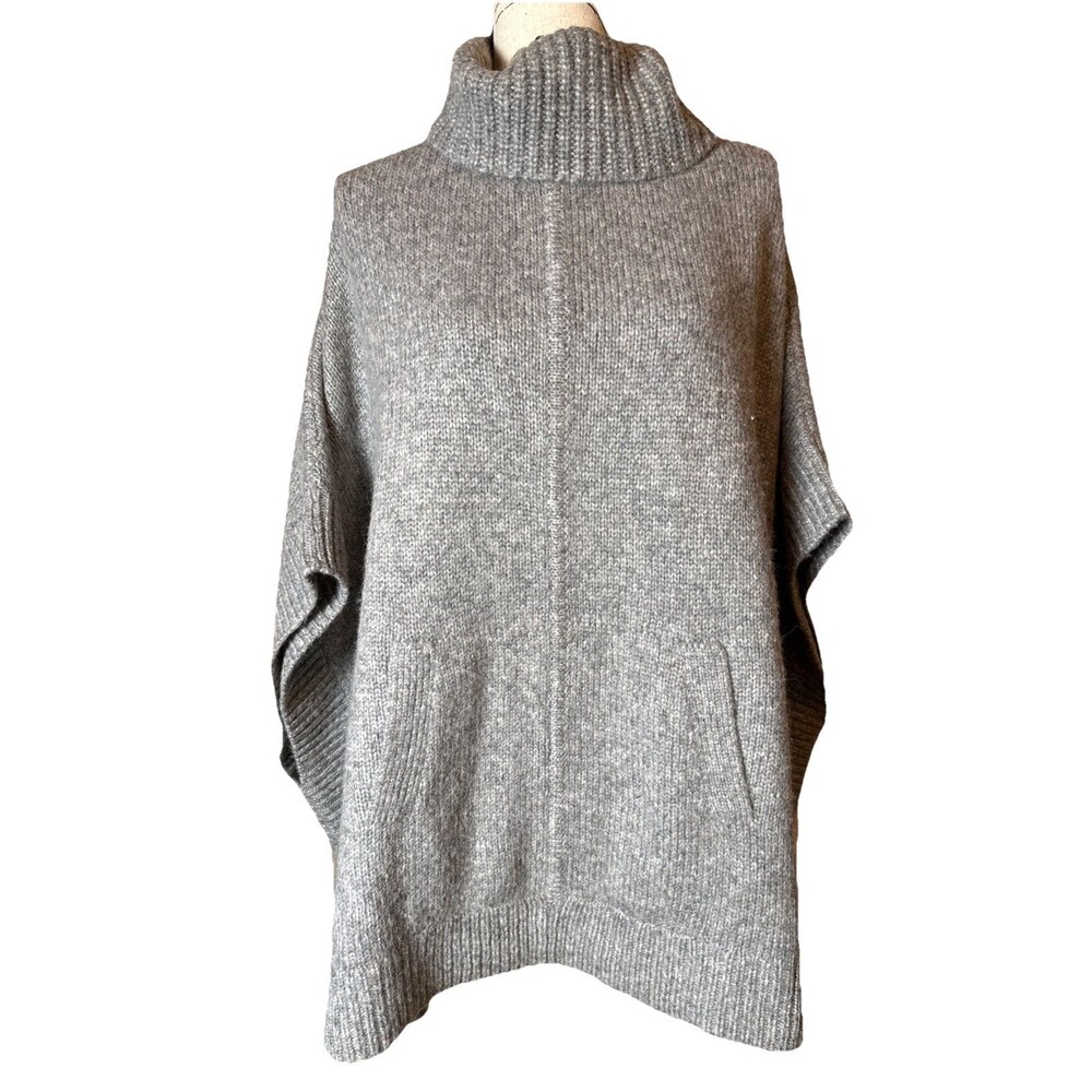 J.Crew Alpaca Merino Wool Blend Turtleneck‎ Poncho Cape Sweater Gray M/L